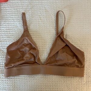 Negative Glacé Triangle Bra Size 4 - Buff Beige Silky Wireless Bralette Unlined